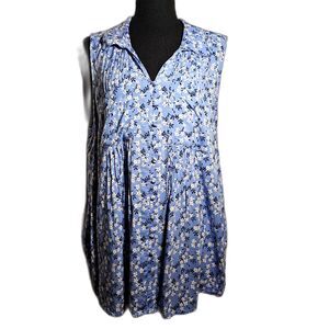 Cafe Marrakesh Floral Sleeveless Button Up Rayon Top sz XL